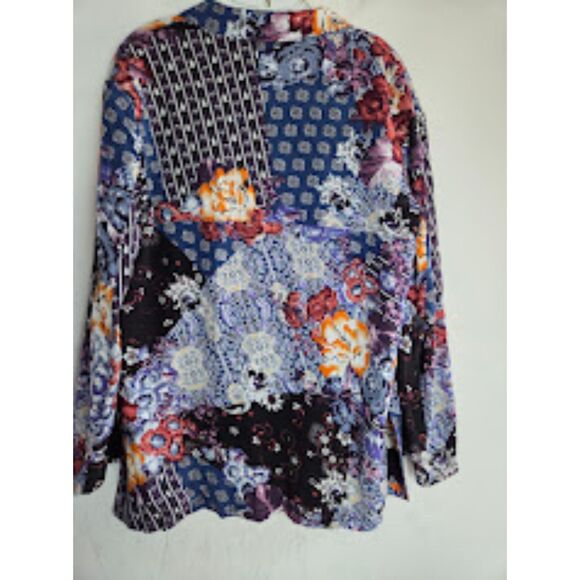 JAASE Women Blue Black Red Floral Print Boho Fairy Goth Blazer size Medium - Picture 2 of 7